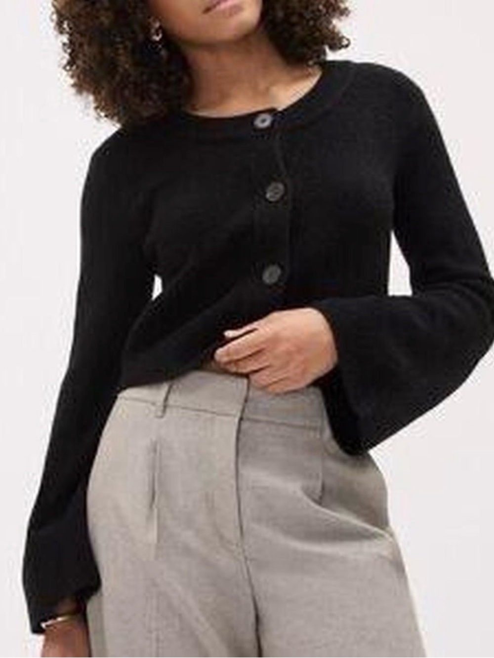 RW&CO. Black Button-Front Bell Sleeve Cardigan